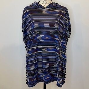 Rafi & Ro hooded poncho top pom pom detail Aztec southwest print S/M